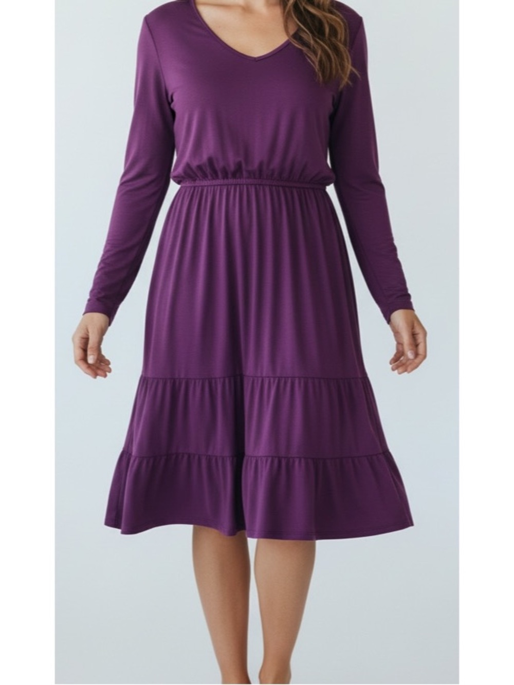 You & Me Medium Purple Long Sleeve Tiered Dress